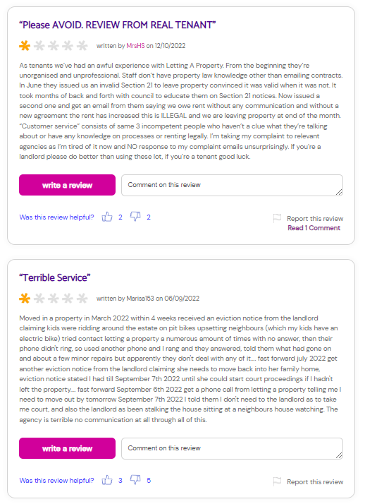 letting a property reviews