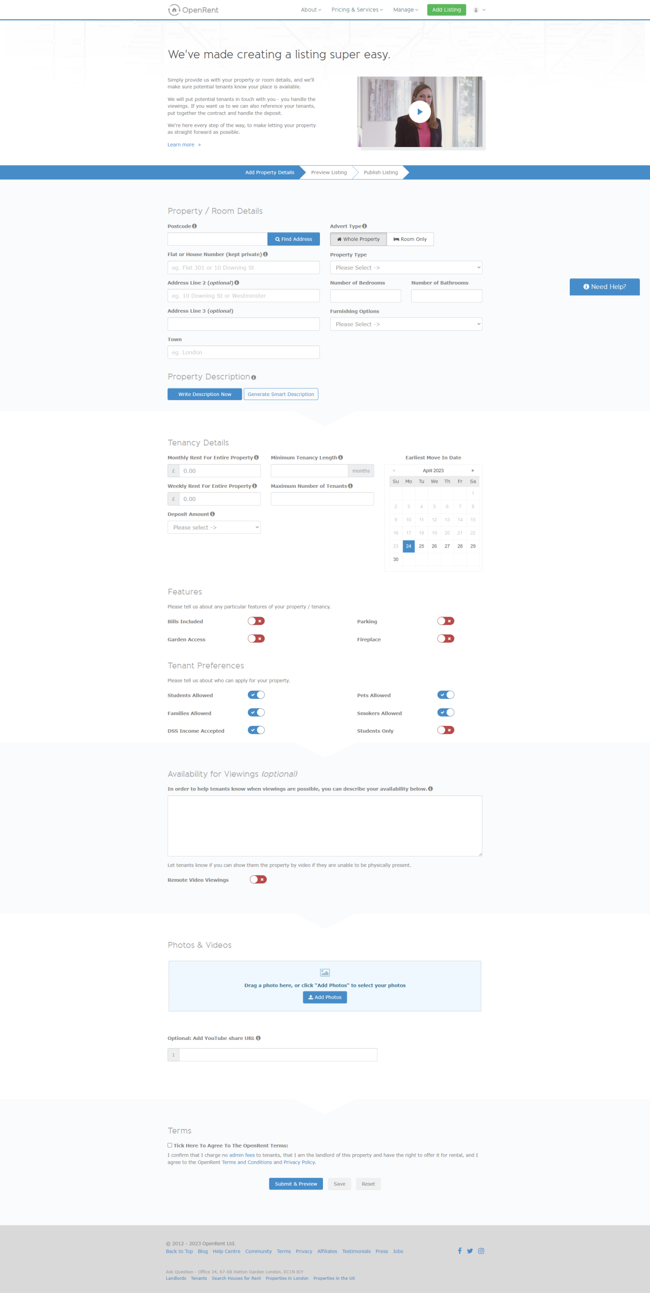 OpenRent add property details